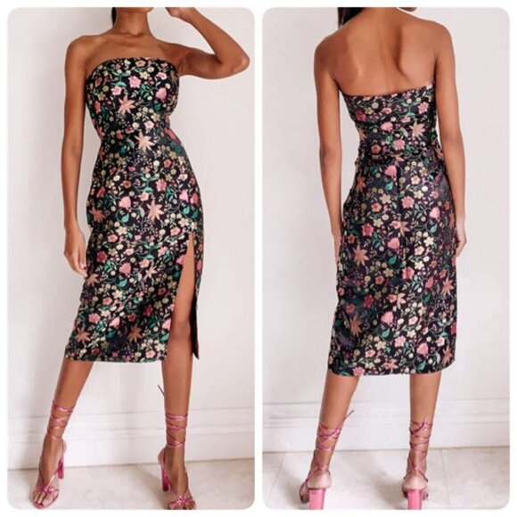 Lulus Make a Move Back Jacquard Strapless Dress XS Black Floral - Picture 2 of 9
